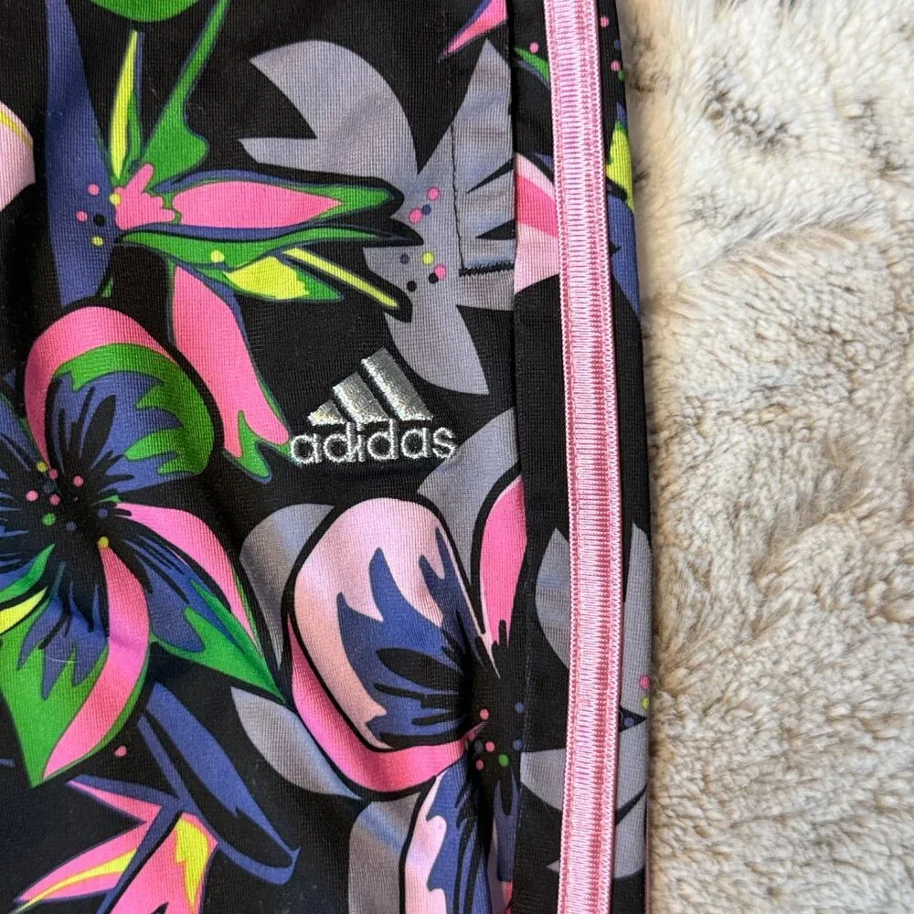 Adidas bright floral joggers girls size 14 sporty athletic activewear barbiecore